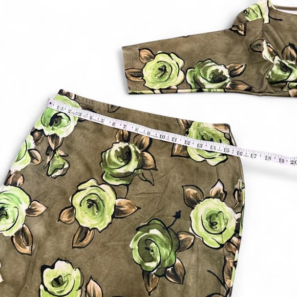 Y2K Green Two Piece Sz L Floral 2000s Matching Set - Picture 4 of 6